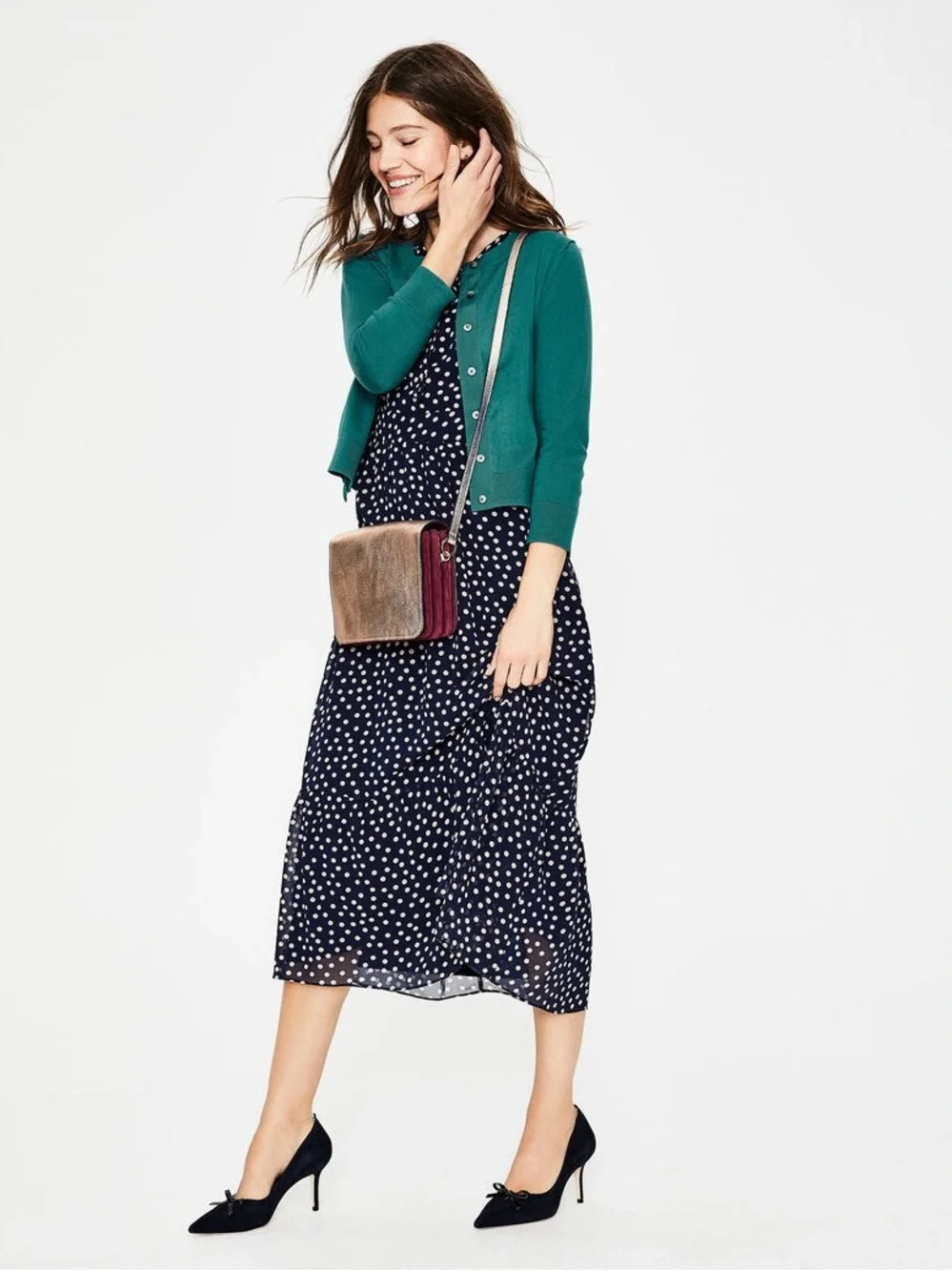 Boden Amelia Crop Cardigan Dark Green Size Small - Picture 2 of 11
